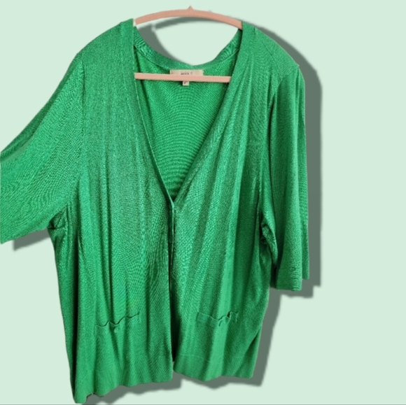 Sweater, green button-front with 3/4 sleeve - Picture 1 of 3
